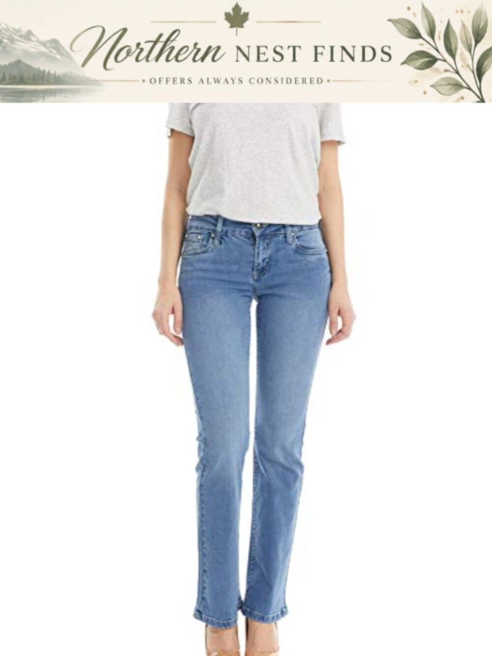 Women's Mid Rise Boot Cut Jeans, Cotton Blend Stretch, 5-Pocket Rhinestone